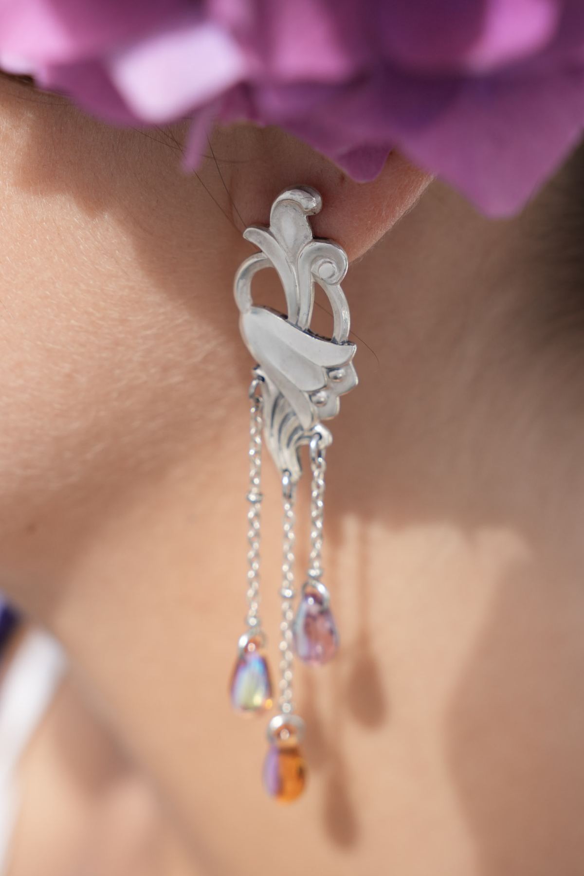 Boucles Cascade Opaline - bijou artisanal en argenterie recyclée, fait main à Marseille par XV3foisrien
