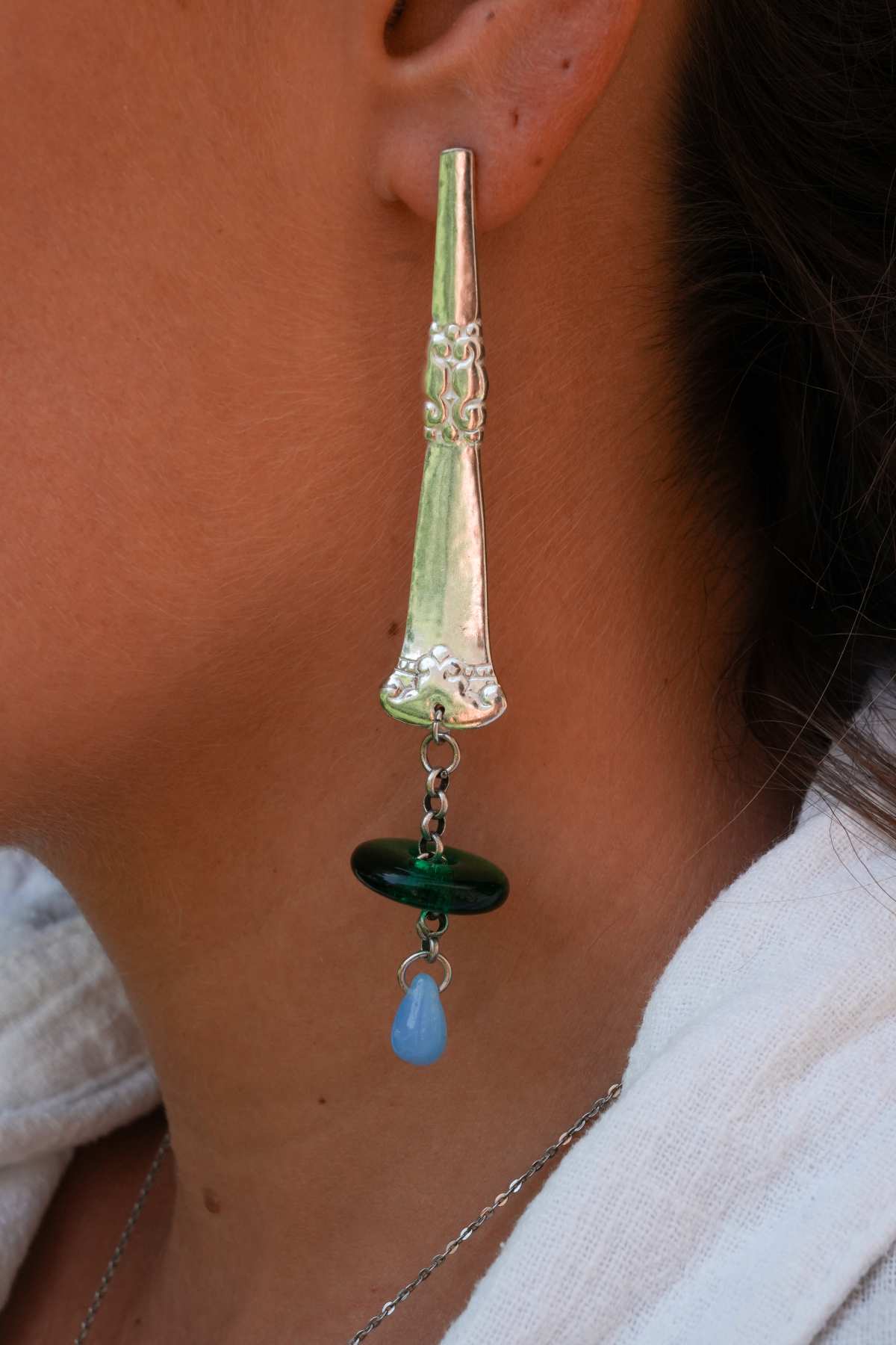 Boucles d'oreilles Forêt Opaline - bijou artisanal en argenterie recyclée, fait main à Marseille par XV3foisrien