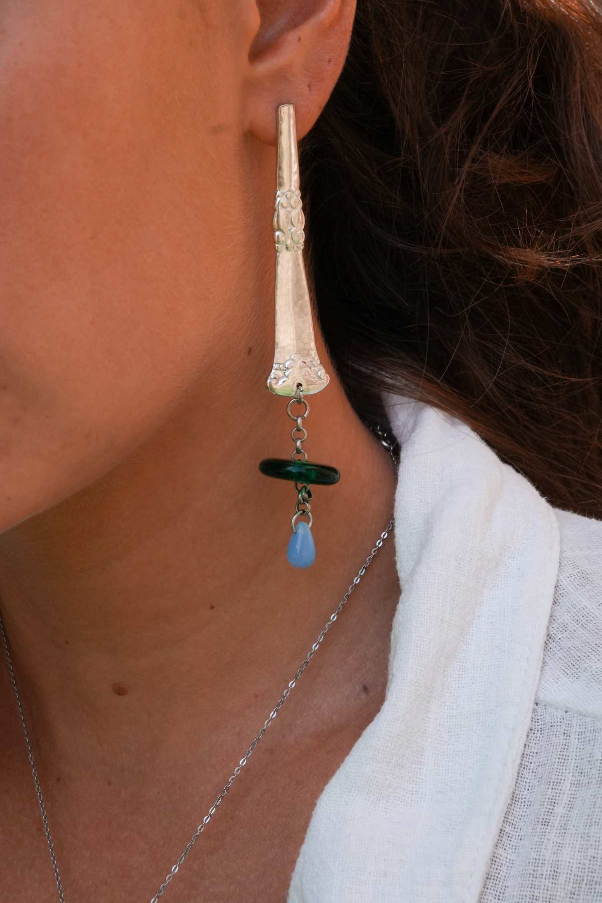 Boucles d'oreilles Forêt Opaline - bijou artisanal en argenterie recyclée, fait main à Marseille par XV3foisrien