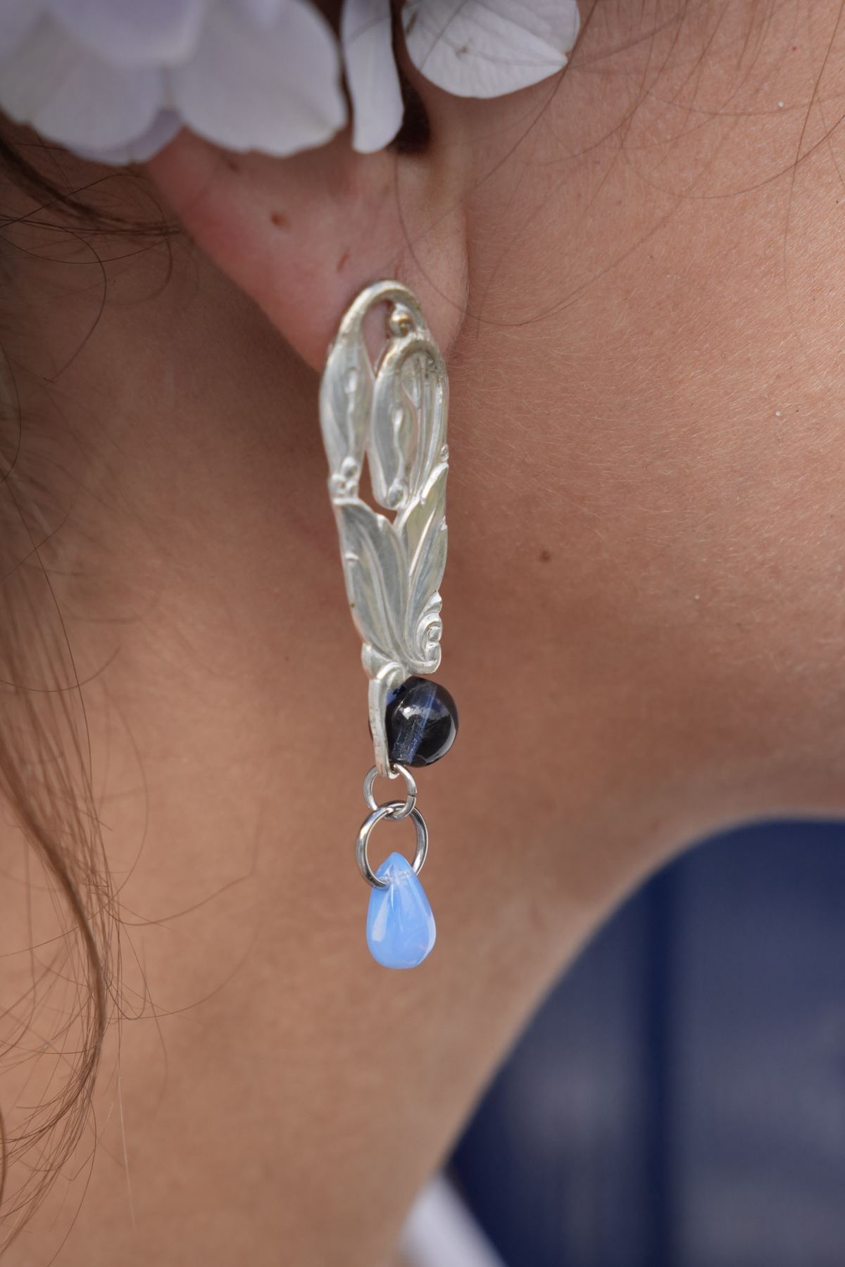 Boucles Goutte de Ciel - bijou artisanal en argenterie recyclée, fait main à Marseille par XV3foisrien