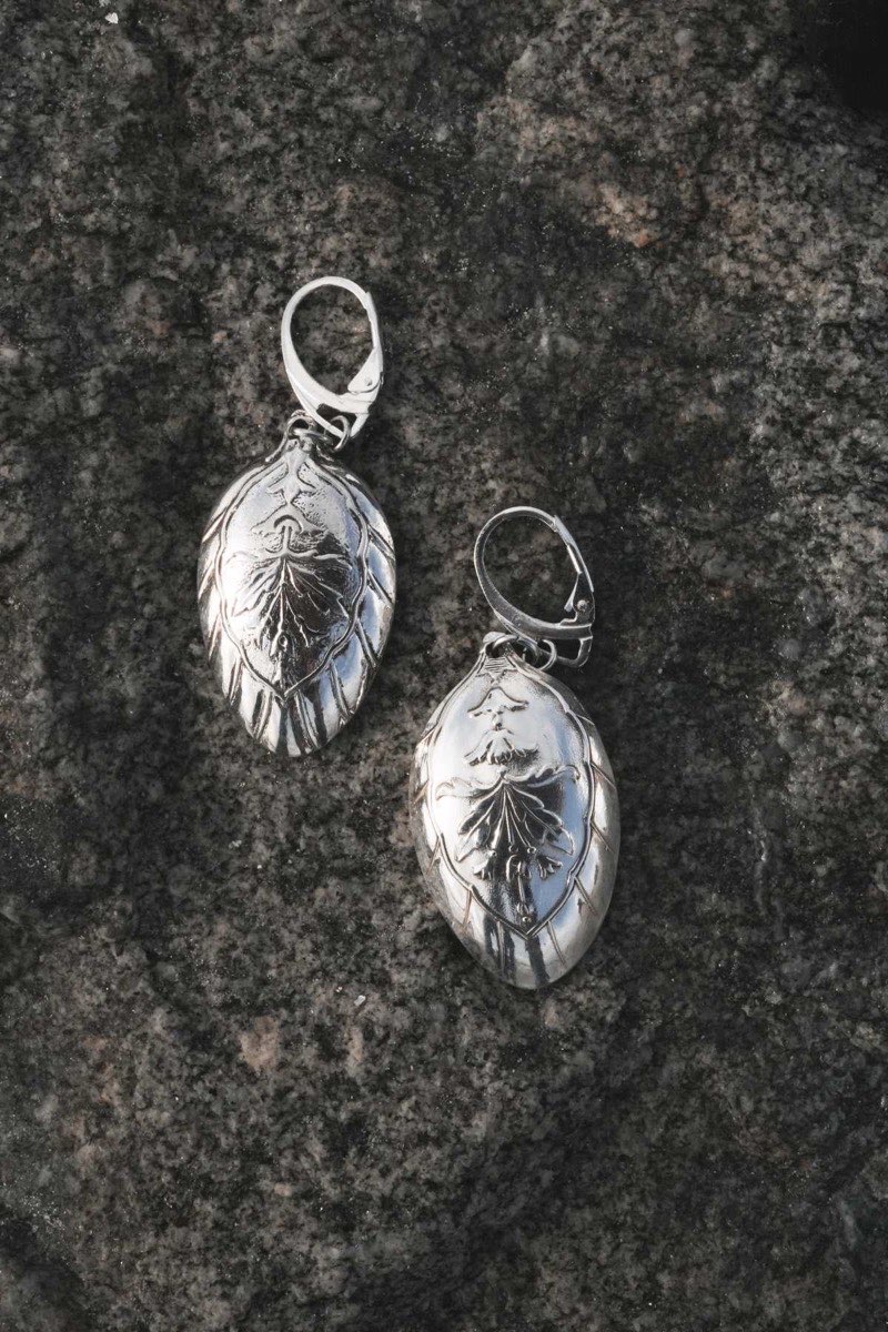 Boucles Feuilles Argent - bijou artisanal en argenterie recyclée, fait main à Marseille par XV3foisrien