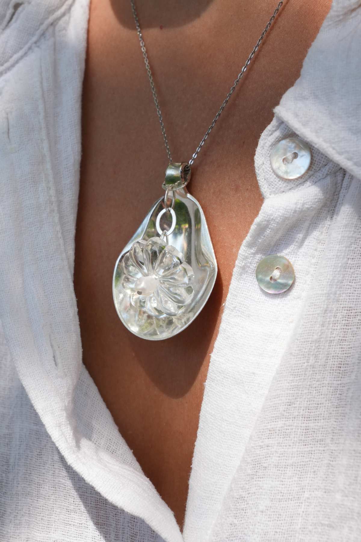 Pendentif Cristal - bijou artisanal en argenterie recyclée, fait main à Marseille par XV3foisrien