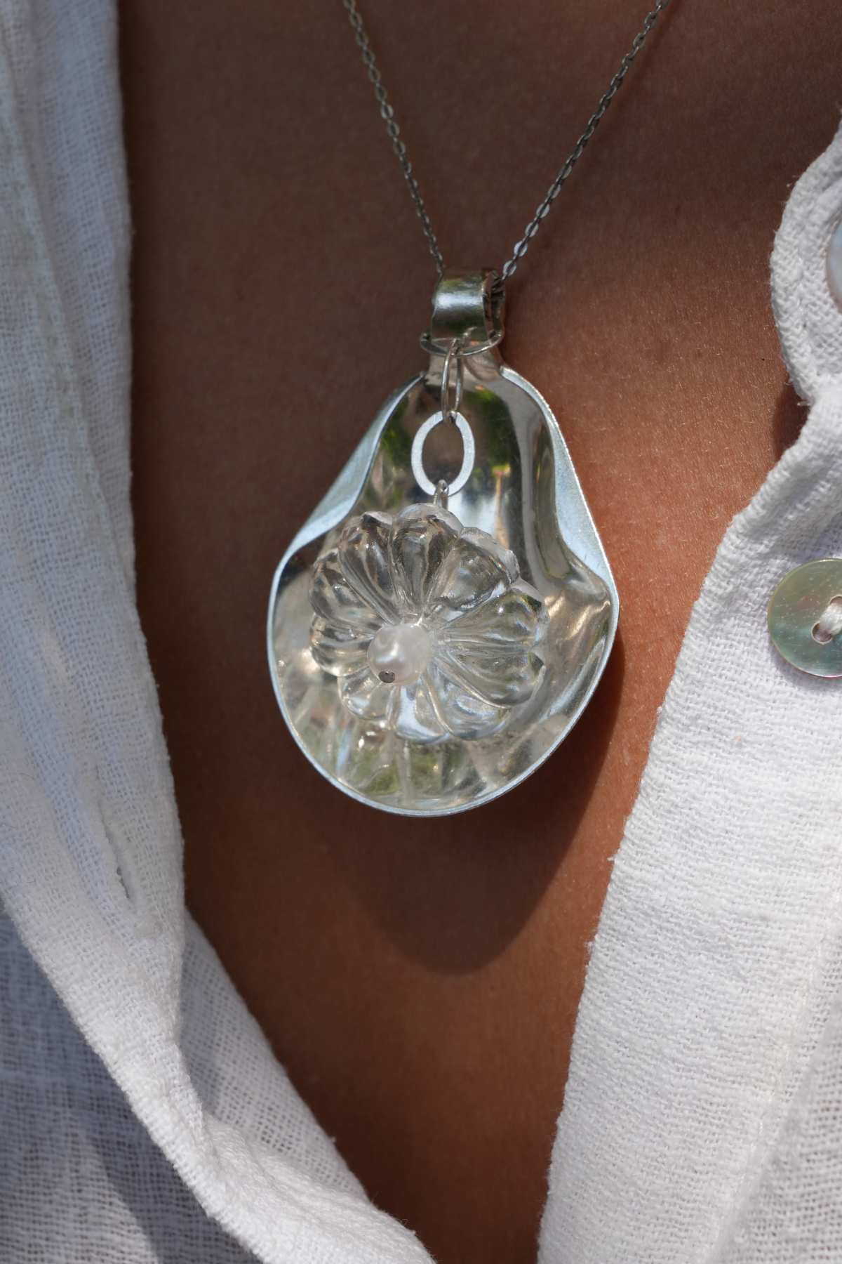 Pendentif Cristal - bijou artisanal en argenterie recyclée, fait main à Marseille par XV3foisrien