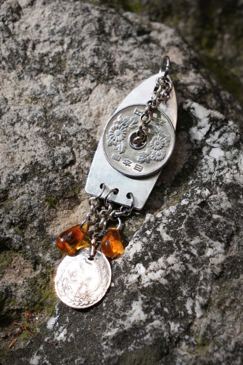 Pendentif gouttes de verre jaune - bijou artisanal en argenterie recyclée, fait main à Marseille par XV3foisrien