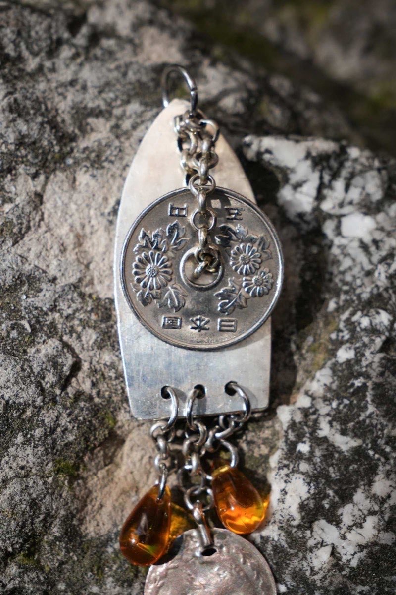 Pendentif gouttes de verre jaune - bijou artisanal en argenterie recyclée, fait main à Marseille par XV3foisrien